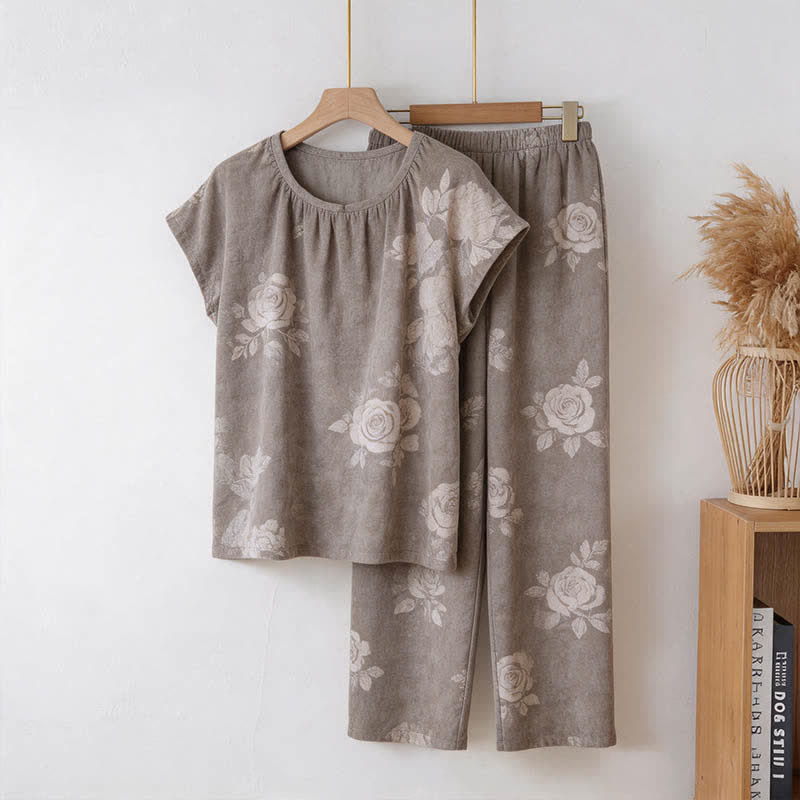 Retro-Pyjama-Set aus Baumwolle mit Blumenmuster - Hellgrau - 3XL - image 0