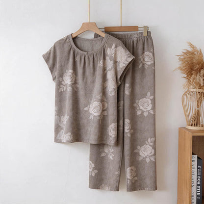 Retro-Pyjama-Set aus Baumwolle mit Blumenmuster - Hellgrau - 3XL - image 0