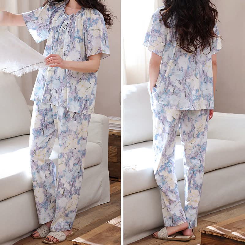 Pyjama-Set aus Baumwolle mit Aquarellblumenmuster - image 6