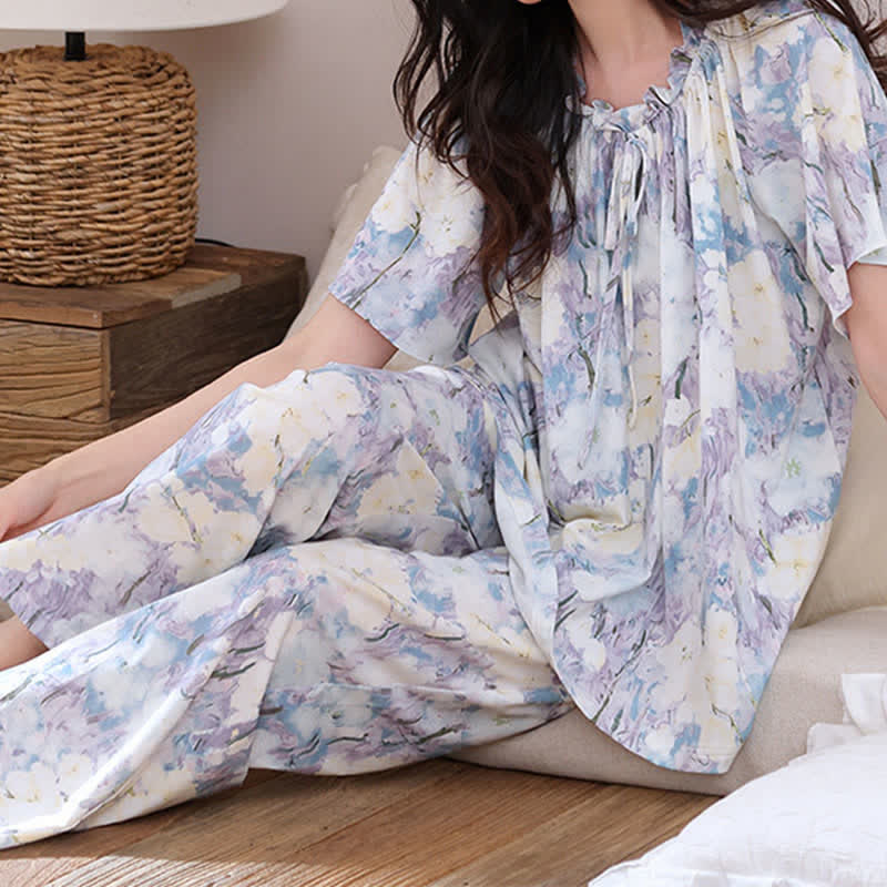 Pyjama-Set aus Baumwolle mit Aquarellblumenmuster - image 4