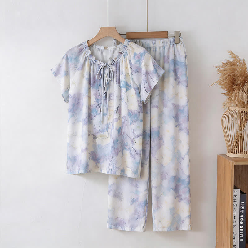 Pyjama-Set aus Baumwolle mit Aquarellblumenmuster - Mehrfarbig - 3XL - image 0