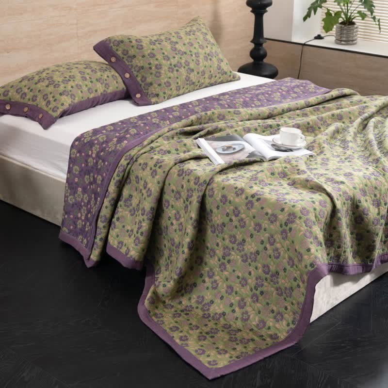 Landhaus-Baumwoll-Doppelgaze-Steppdecke mit Blumenmuster - 220cm x 240cm - image 0