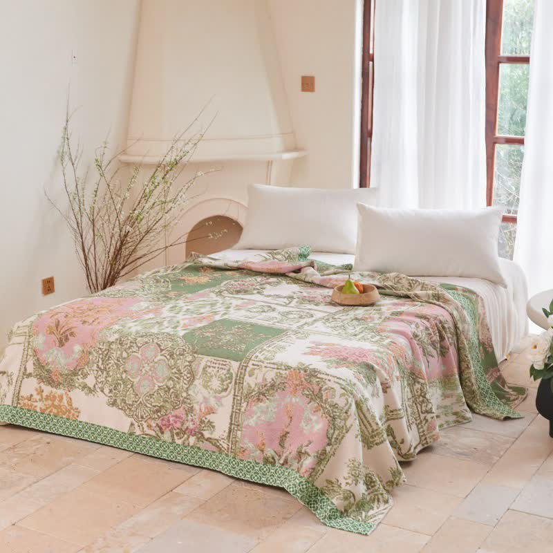 Patchwork-Steppdecke aus Baumwollgaze mit Blumenmuster - image 2