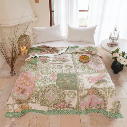 Patchwork-Steppdecke aus Baumwollgaze mit Blumenmuster - image 1