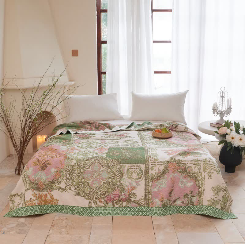 Patchwork-Steppdecke aus Baumwollgaze mit Blumenmuster - 200cm x 230cm - image 0