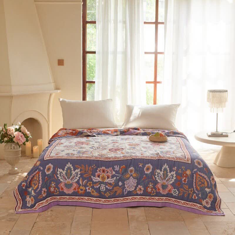 Baumwoll-Steppdecke mit böhmischem Rand und Blumenmuster - image 1