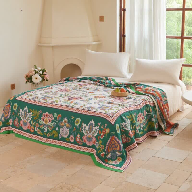 Baumwoll-Steppdecke mit böhmischem Rand und Blumenmuster - image 4