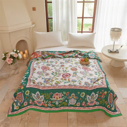 Baumwoll-Steppdecke mit böhmischem Rand und Blumenmuster - 230cm x 250cm - Grün - image 3