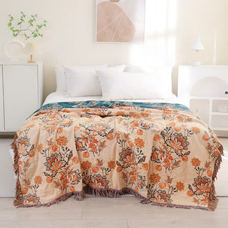 Wende-Steppdecke aus Baumwolle mit Quasten und Blumenmuster - Orange - 200cm x 230cm - image 0