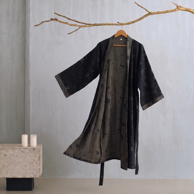 Kimono-Bademantel aus Bio-Baumwolle mit Gartenblumenmuster - Marineblau - 2XL - image 14