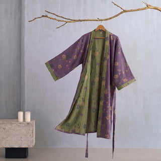 Kimono-Bademantel aus Bio-Baumwolle mit Gartenblumenmuster - Lila - 2XL - image 0