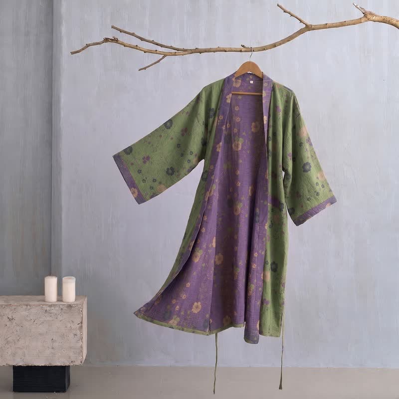 Kimono-Bademantel aus Bio-Baumwolle mit Gartenblumenmuster - Grün - 2XL - image 17