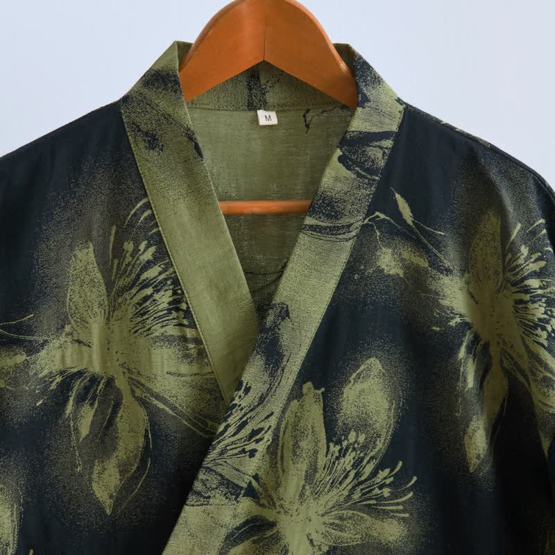 Kimono-Bademantel aus Bio-Baumwolle mit Aquarellblumenmuster - image 1