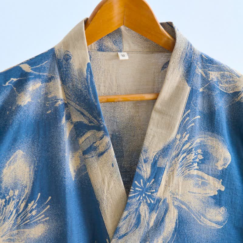 Kimono-Bademantel aus Bio-Baumwolle mit Aquarellblumenmuster - image 8