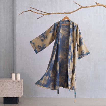 Kimono-Bademantel aus Bio-Baumwolle mit Aquarellblumenmuster - Gelb - 2XL - image 14
