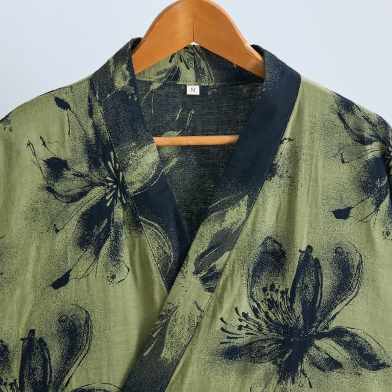 Kimono-Bademantel aus Bio-Baumwolle mit Aquarellblumenmuster - image 22