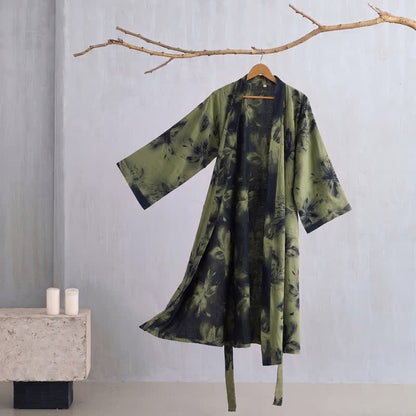 Kimono-Bademantel aus Bio-Baumwolle mit Aquarellblumenmuster - Grün - 2XL - image 21