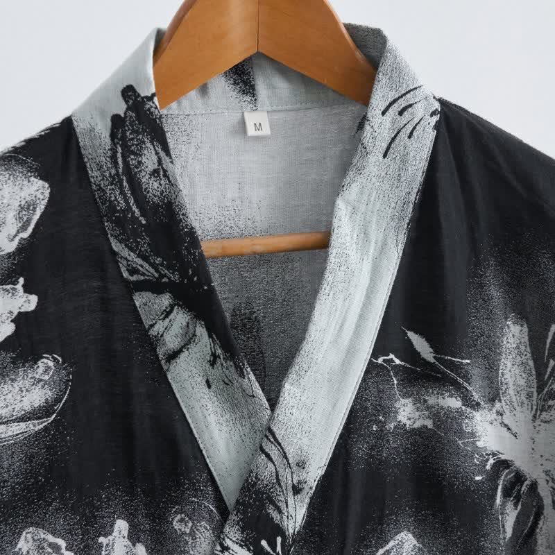 Kimono-Bademantel aus Bio-Baumwolle mit Aquarellblumenmuster - image 27