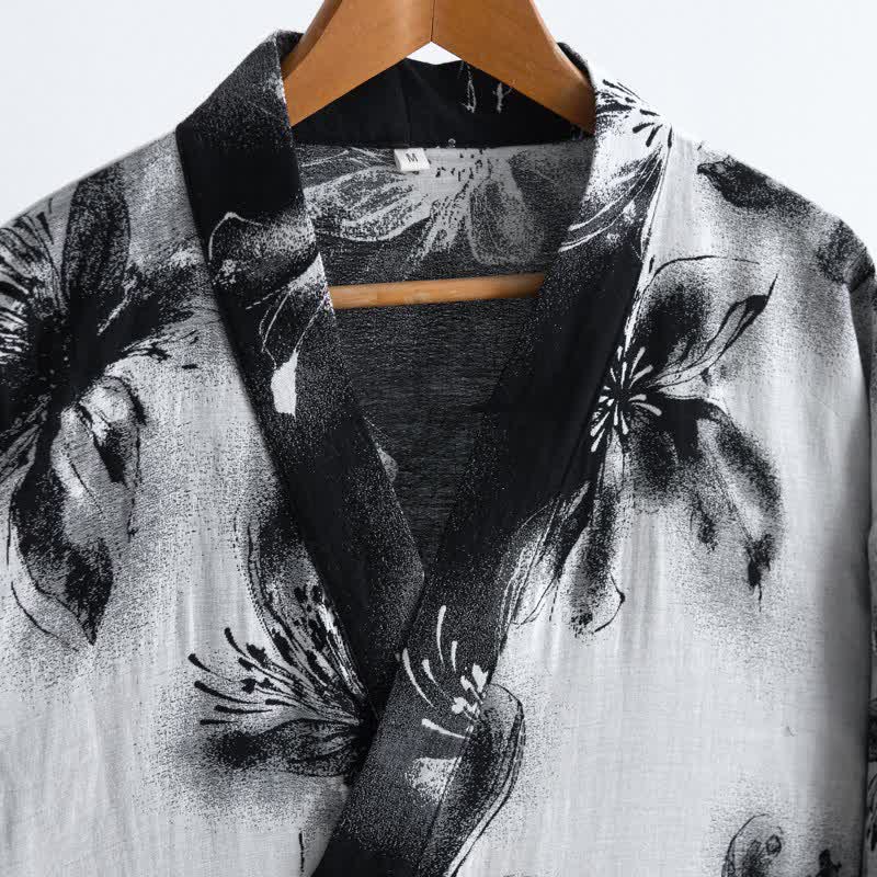 Kimono-Bademantel aus Bio-Baumwolle mit Aquarellblumenmuster - image 32