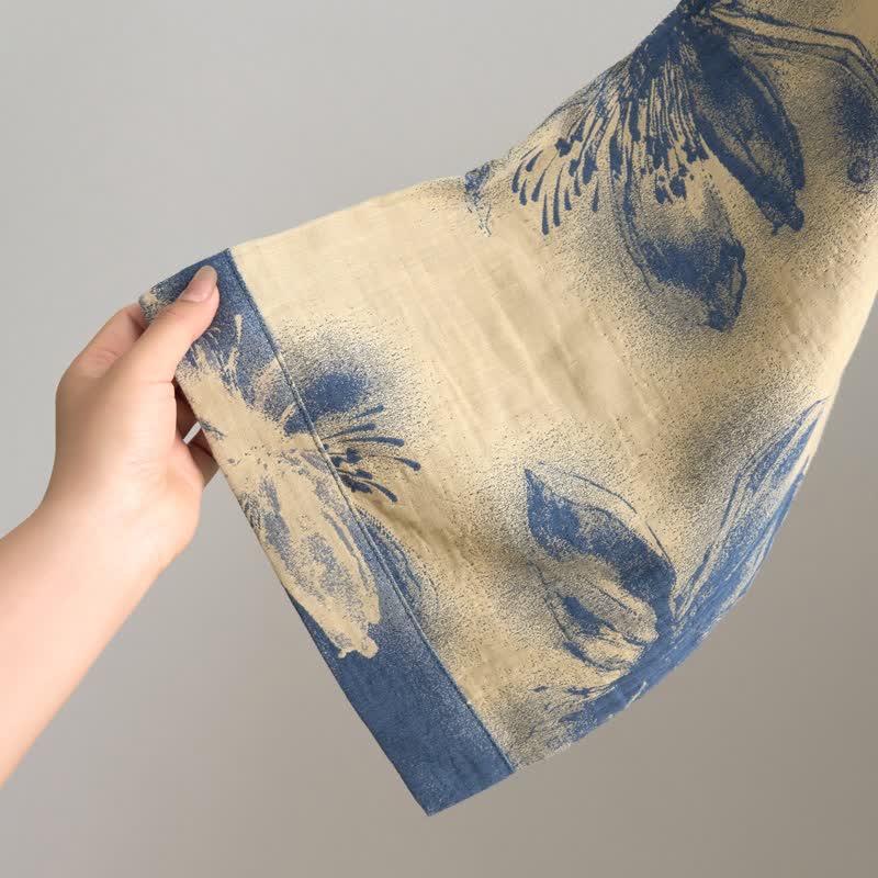 Kimono-Bademantel aus Bio-Baumwolle mit Aquarellblumenmuster - image 16