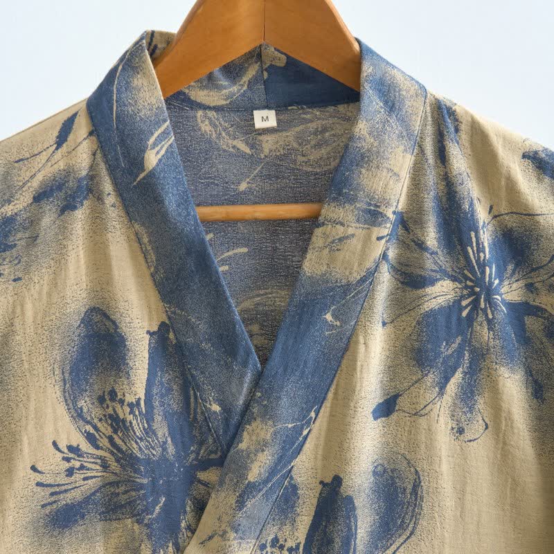 Kimono-Bademantel aus Bio-Baumwolle mit Aquarellblumenmuster - image 15