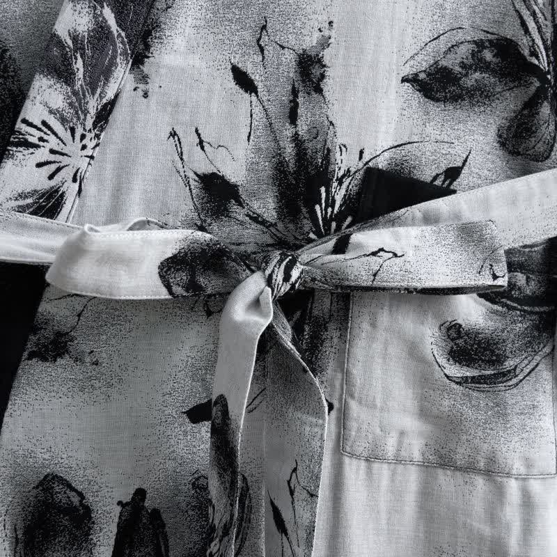 Kimono-Bademantel aus Bio-Baumwolle mit Aquarellblumenmuster - image 35