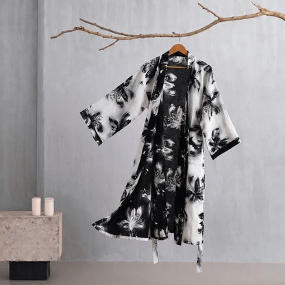 Kimono-Bademantel aus Bio-Baumwolle mit Aquarellblumenmuster - Beige - 2XL - image 31