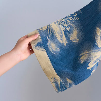 Kimono-Bademantel aus Bio-Baumwolle mit Aquarellblumenmuster - image 9
