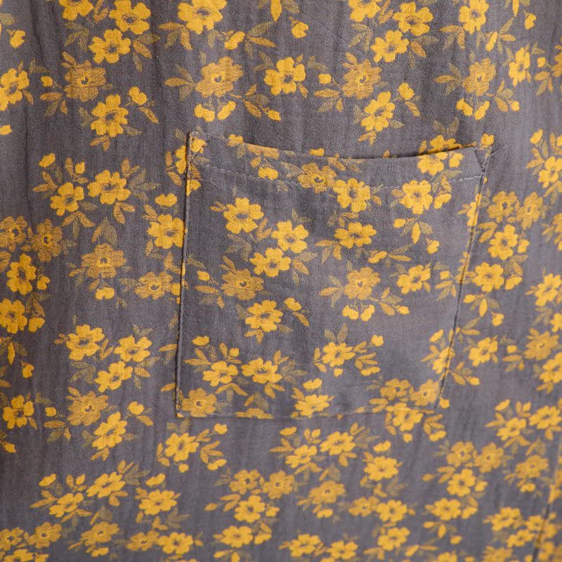 Gelber Kimono-Bademantel aus Baumwollgaze mit Blumenmuster - image 7