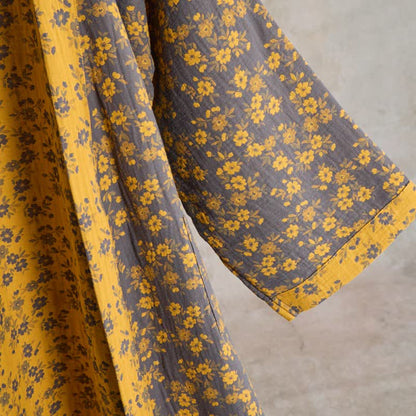 Gelber Kimono-Bademantel aus Baumwollgaze mit Blumenmuster - image 5