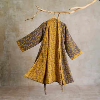 Gelber Kimono-Bademantel aus Baumwollgaze mit Blumenmuster - Gelb - L - image 0