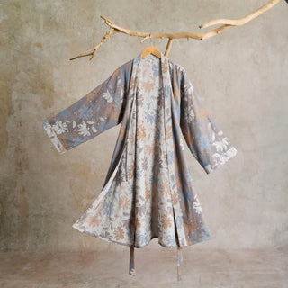 Grauer Kimono-Bademantel aus Baumwollgaze mit Blumenmuster - Grau - L - image 0
