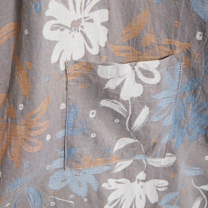 Grauer Kimono-Bademantel aus Baumwollgaze mit Blumenmuster - image 7