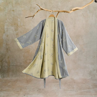 Eleganter Kimono-Bademantel aus Baumwollgaze mit Blumenmuster - Grau - L - image 0