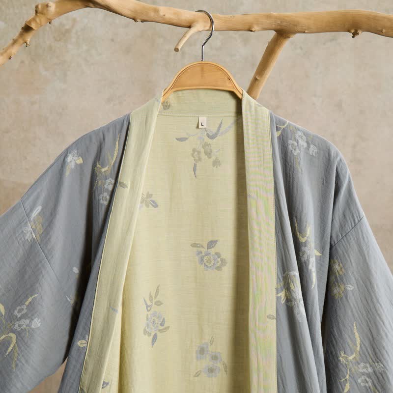 Eleganter Kimono-Bademantel aus Baumwollgaze mit Blumenmuster - image 2