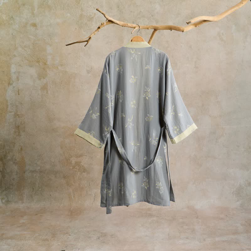 Eleganter Kimono-Bademantel aus Baumwollgaze mit Blumenmuster - image 1
