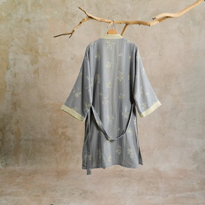 Eleganter Kimono-Bademantel aus Baumwollgaze mit Blumenmuster - image 1
