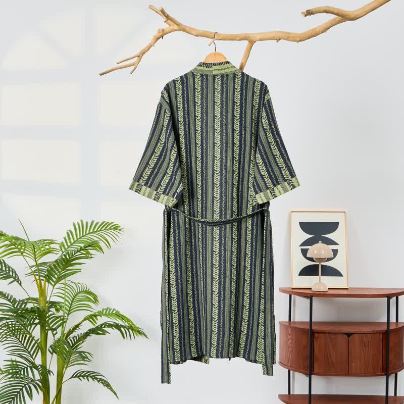 Kimono-Bademantel aus Baumwollgaze mit Blattstreifen - image 1