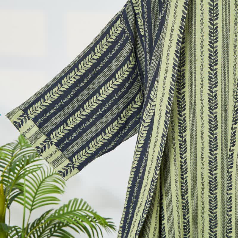 Kimono-Bademantel aus Baumwollgaze mit Blattstreifen - image 4