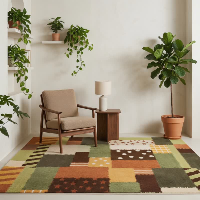 Patchwork-Teppich mit Sternen- und Punktmuster - image 1