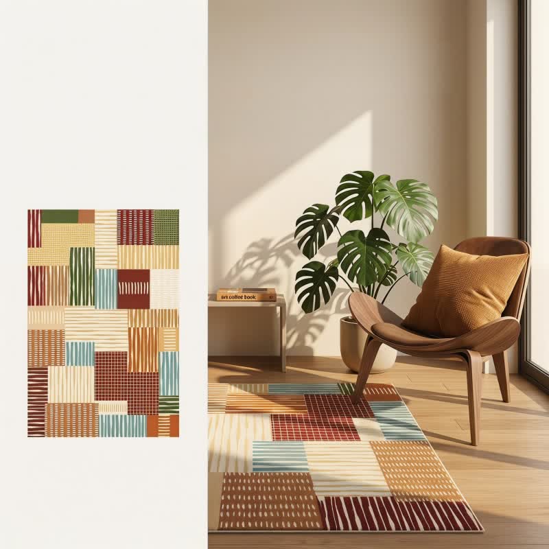 Moderner gestreifter Patchwork-Teppich - image 4