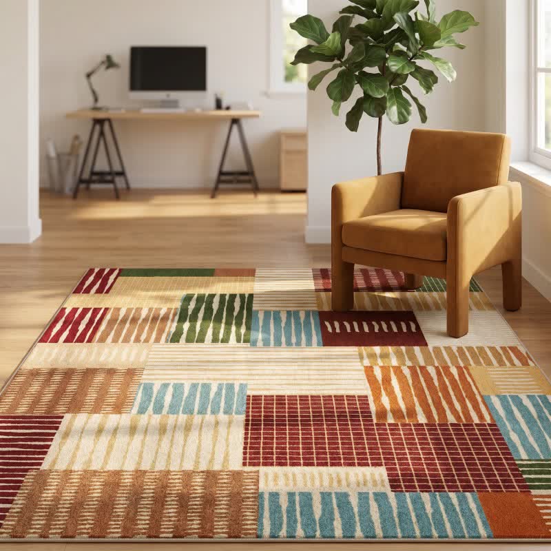 Moderner gestreifter Patchwork-Teppich - image 1