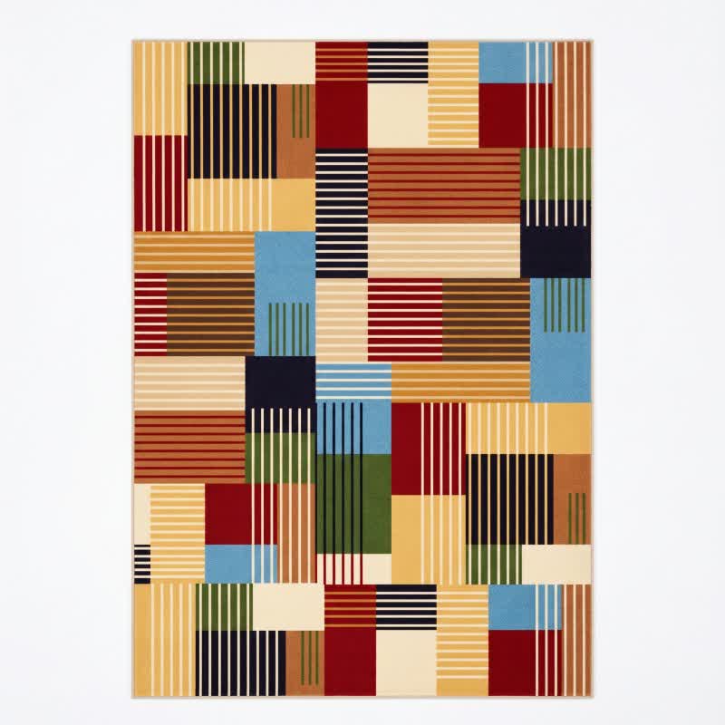 Gestreifter Patchwork-Teppich mit geometrischem Muster - image 3