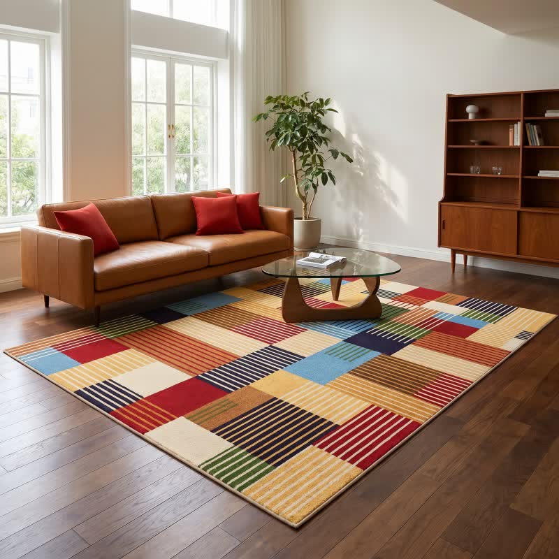Gestreifter Patchwork-Teppich mit geometrischem Muster - image 2
