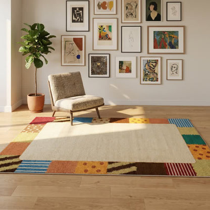 Retro-Patchwork-Teppich mit Bordüre - image 1