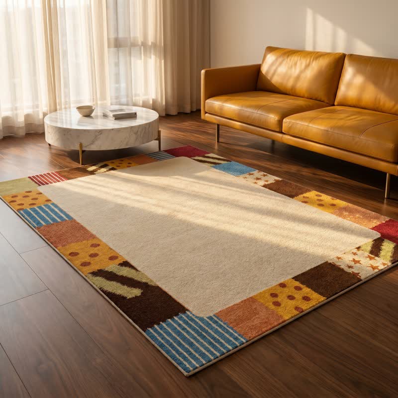 Retro-Patchwork-Teppich mit Bordüre - image 2