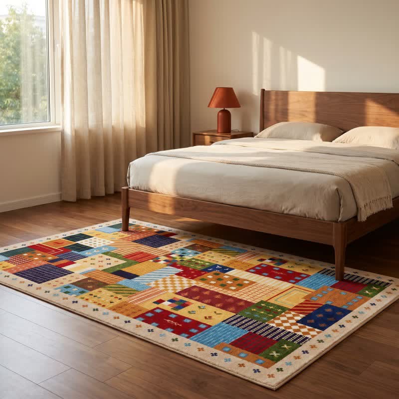 Lebhafter Patchwork-Teppich mit geometrischem Muster - image 3