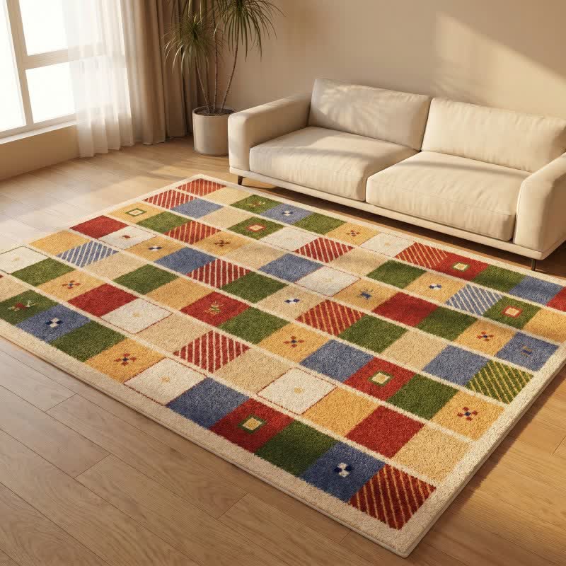 Bunter Patchwork-Teppich mit Karomuster - image 1