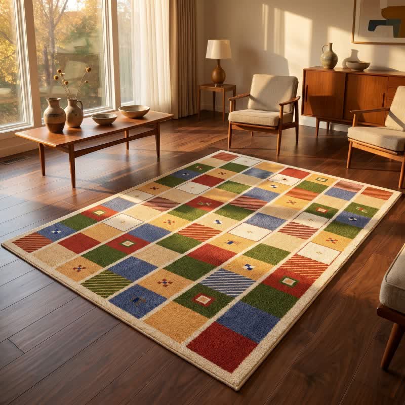 Bunter Patchwork-Teppich mit Karomuster - image 2