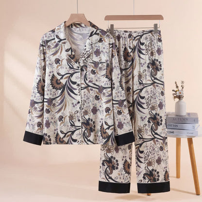 Vintage-Pyjama-Set mit Ranken- und Blumenmuster - Schwarz - XL - image 0